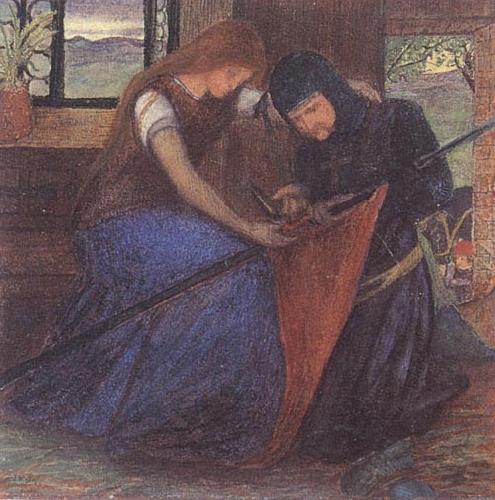 Elizabeth Siddal A Lady Affixing a Pennant to a Knight's Spear